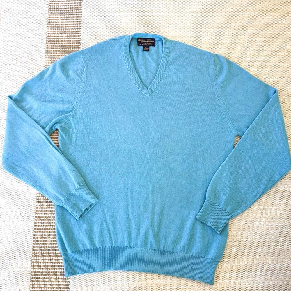 Brooks Brothers 3-Ply Scottish Cashmere Sweater Men's XL Blue Made in Scotland